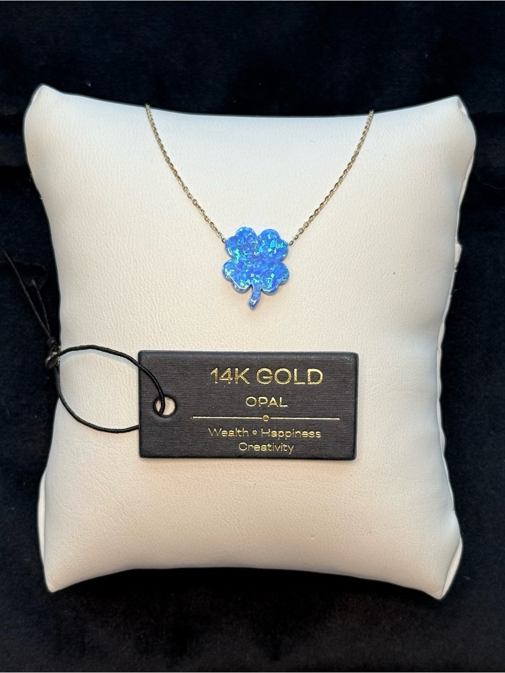 14K Gold Blue Opal Four-Leaf Clover Necklace — Lucky Charm